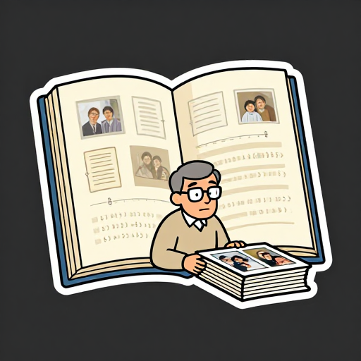 $INSTABOOK mascot: older man trapped in a giant photo book